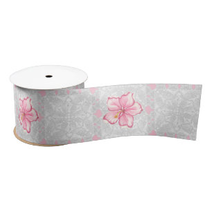 Hibiscus & lace PINK Satin Ribbon