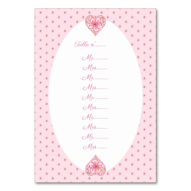 Hibiscus & lace PINK Table Number (Front)