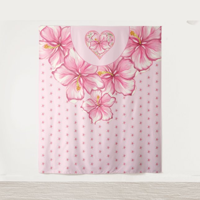 Hibiscus & lace PINK Tapestry (Front)