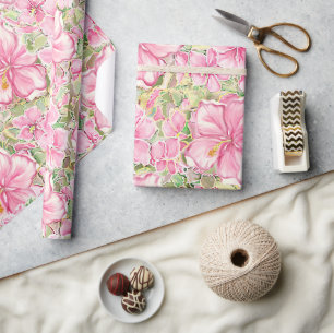 Hibiscus & lace PINK Wrapping Paper