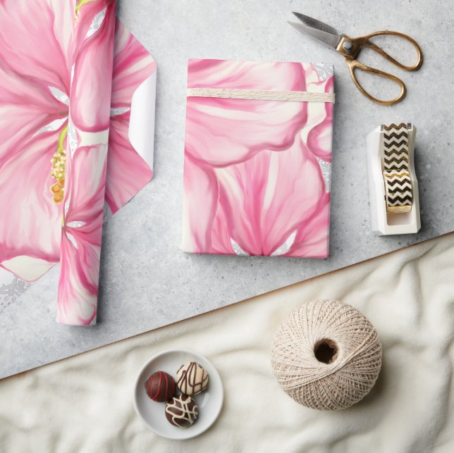 Hibiscus & lace PINK Wrapping Paper (Crafts)