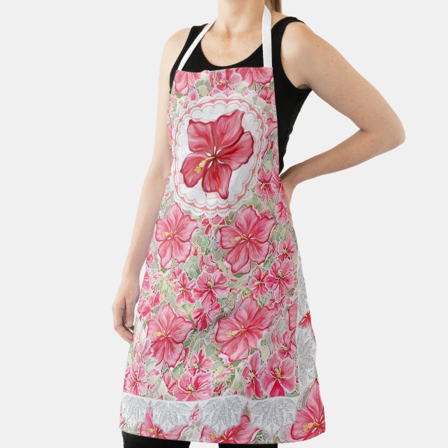 Hibiscus & lace RED Apron (Insitu)