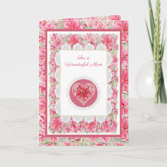 Hibiscus & lace RED Card (Front)