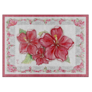 Hibiscus & lace RED Cutting Board