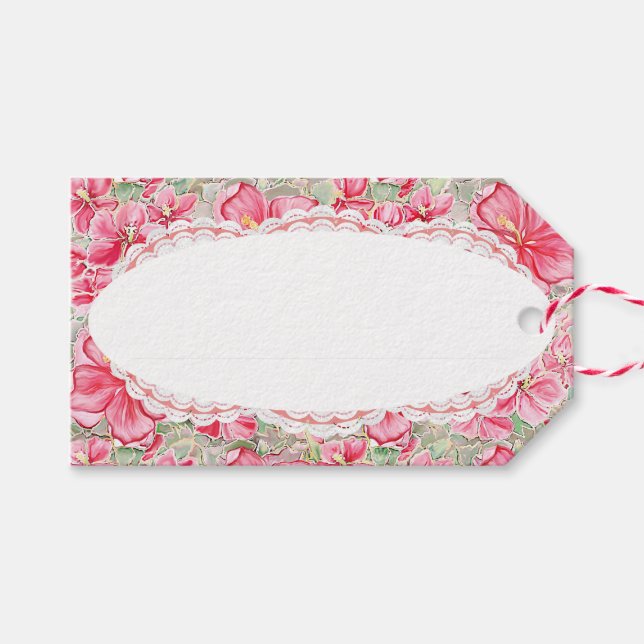 Hibiscus & lace RED Gift Tags (Front (Horizontal))
