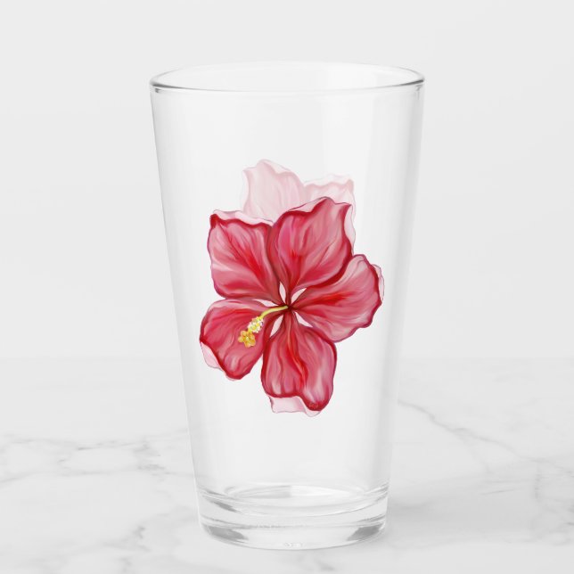 Hibiscus & lace RED Glass (Front)