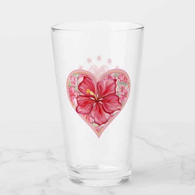 Hibiscus & lace RED Glass (Front)