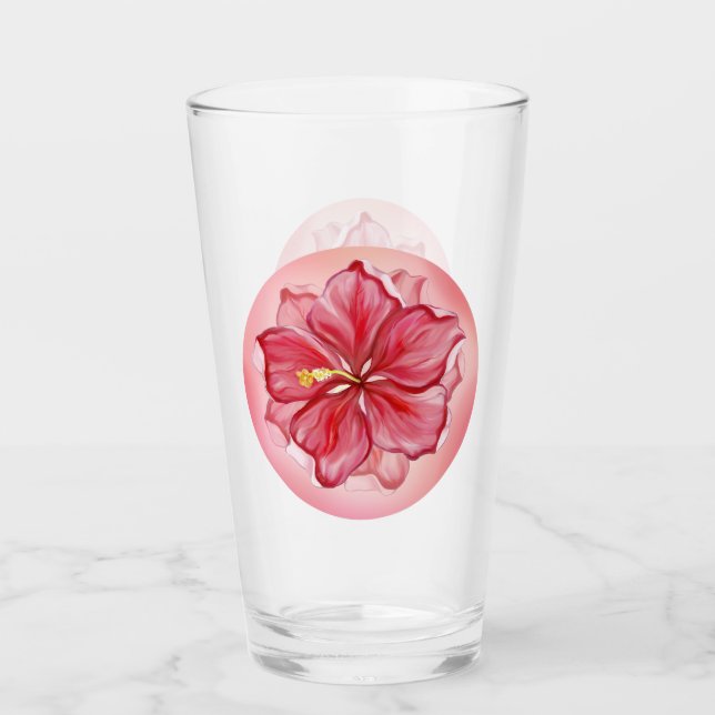 Hibiscus & lace RED Glass (Front)