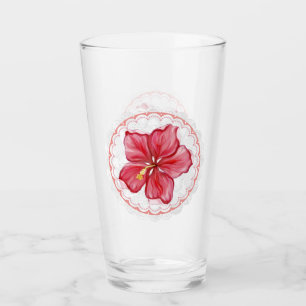 Hibiscus & lace RED Glass
