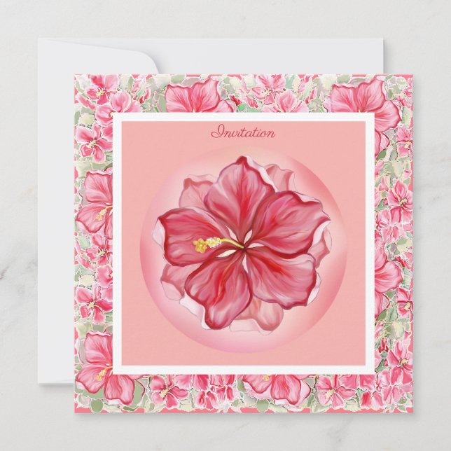 Hibiscus & lace RED Invitation (Front)