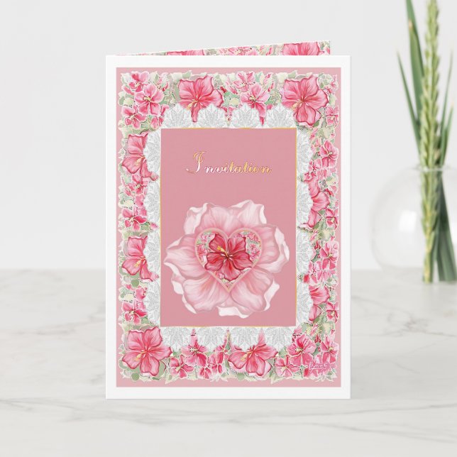 Hibiscus & lace RED Invitation (Front)