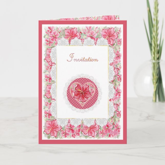 Hibiscus & lace RED Invitation (Front)
