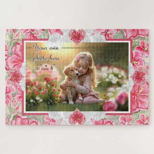 Hibiscus & lace RED Jigsaw Puzzle (Horizontal)