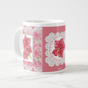 Hibiscus & lace RED Large Coffee Mug