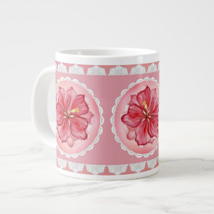 Hibiscus & lace RED Large Coffee Mug