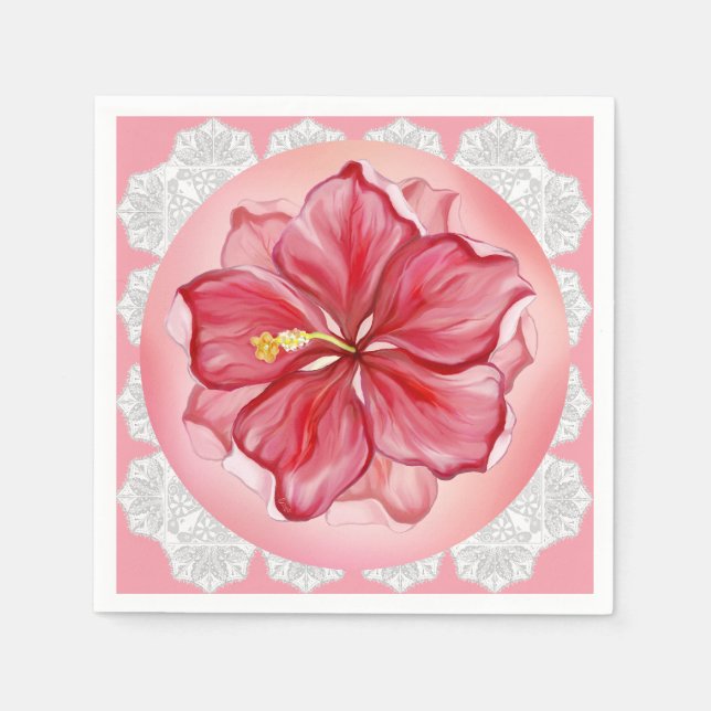 Hibiscus & lace RED Napkin (Front)