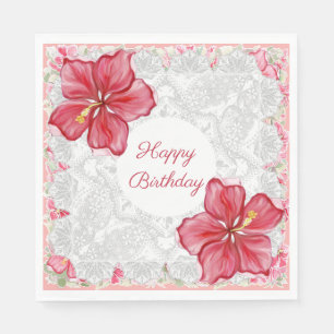 Hibiscus & lace RED Napkin