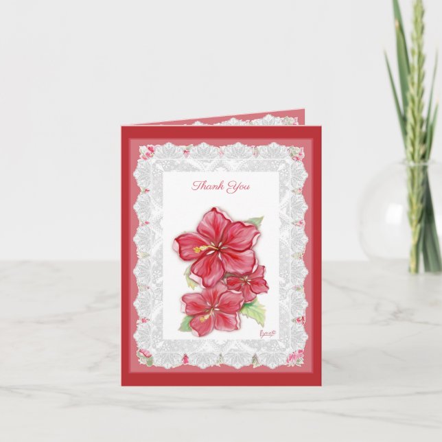 Hibiscus & lace RED Note Card (Front)