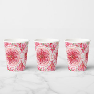 Hibiscus & lace RED Paper Cups