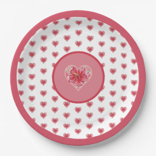 Hibiscus & lace RED Paper Plate