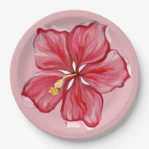 Hibiscus & lace RED Paper Plate