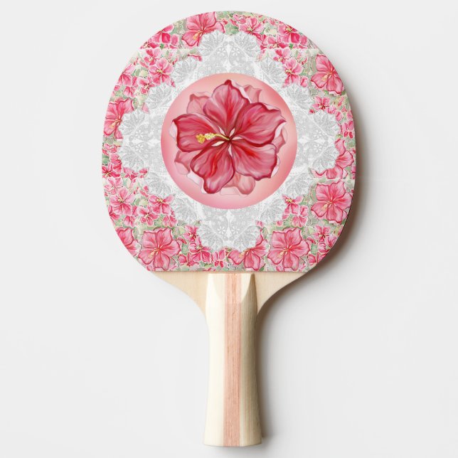 Hibiscus & lace RED Ping Pong Paddle (Front)