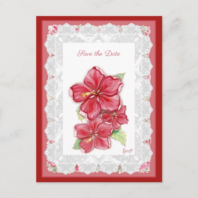 Hibiscus & lace RED Postcard (Front)