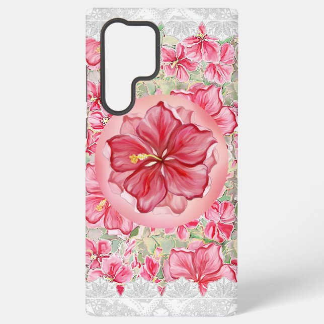 Hibiscus & lace RED Samsung Galaxy S22 Ultra Case (Back)