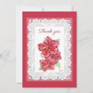 Hibiscus & lace RED Thank You Card