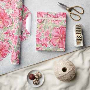 Hibiscus & lace RED Wrapping Paper