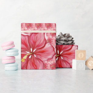 Hibiscus & lace RED Wrapping Paper