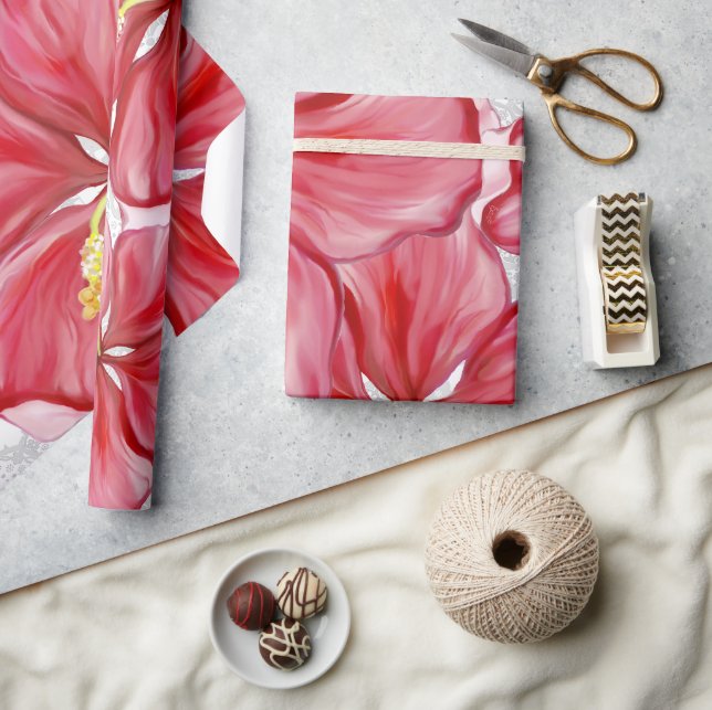 Hibiscus & lace RED Wrapping Paper (Crafts)