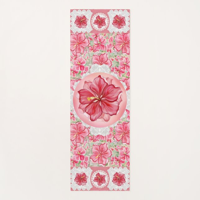 Hibiscus & lace RED Yoga Mat (Front)