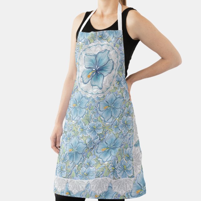 Hibiscus & lace TURQUOISE Apron (Insitu)