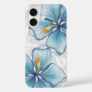 Hibiscus & lace TURQUOISE iPhone 16 Case
