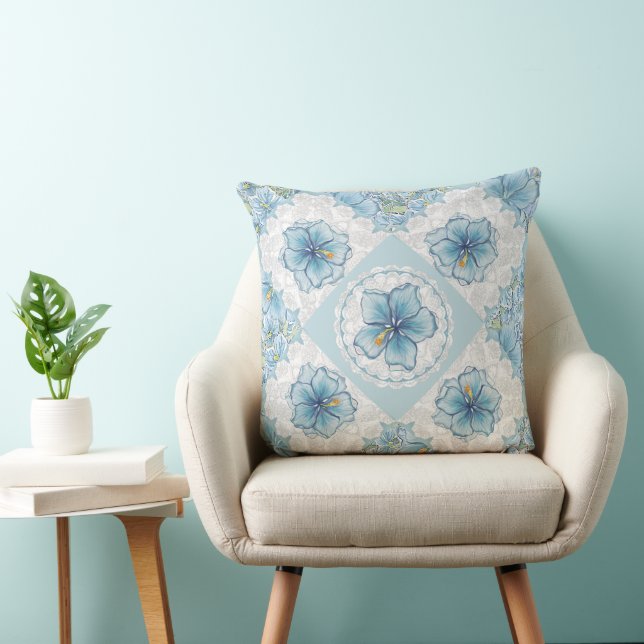 Hibiscus & lace TURQUOISE Cushion (Chair)