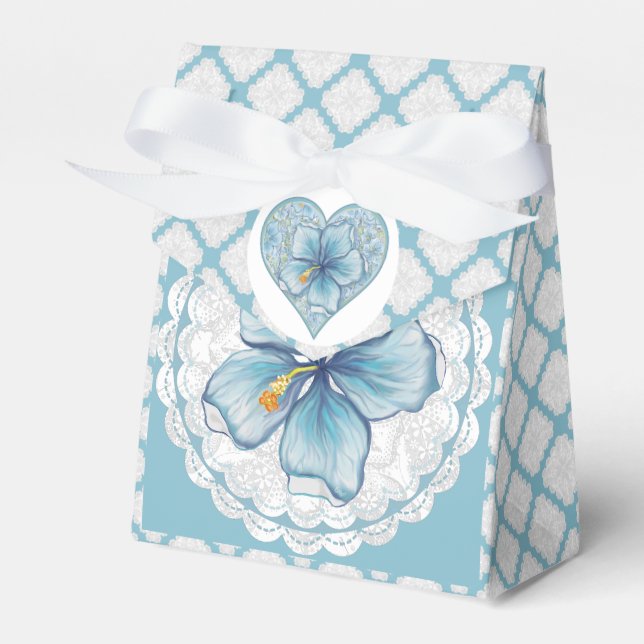 Hibiscus & lace TURQUOISE Favour Box (Front Side)