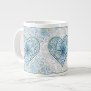 Hibiscus & lace TURQUOISE Large Coffee Mug