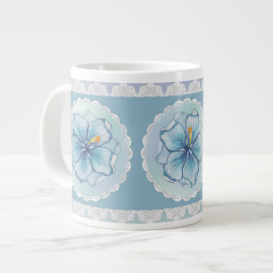 Hibiscus & lace TURQUOISE Large Coffee Mug