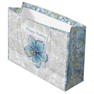Hibiscus & lace TURQUOISE Large Gift Bag