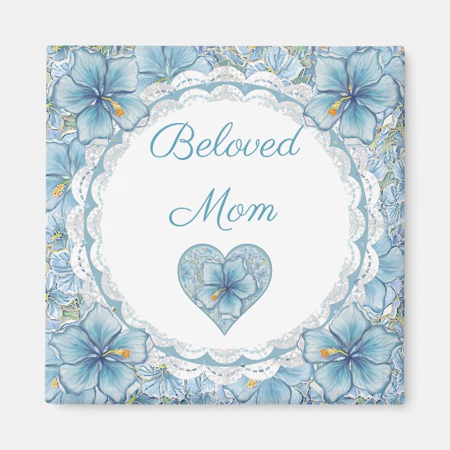 Hibiscus & lace TURQUOISE Magnet (Front)