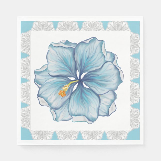 Hibiscus & lace TURQUOISE Napkin (Front)