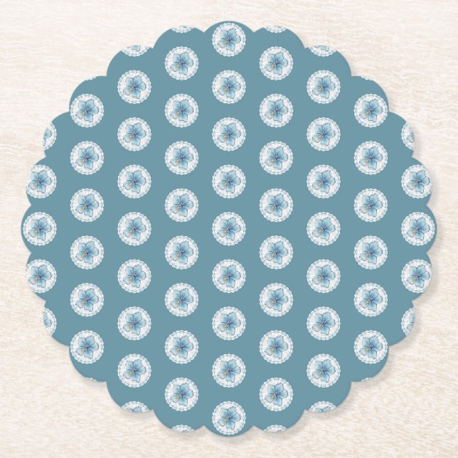 Hibiscus & lace TURQUOISE Paper Coaster (Front)