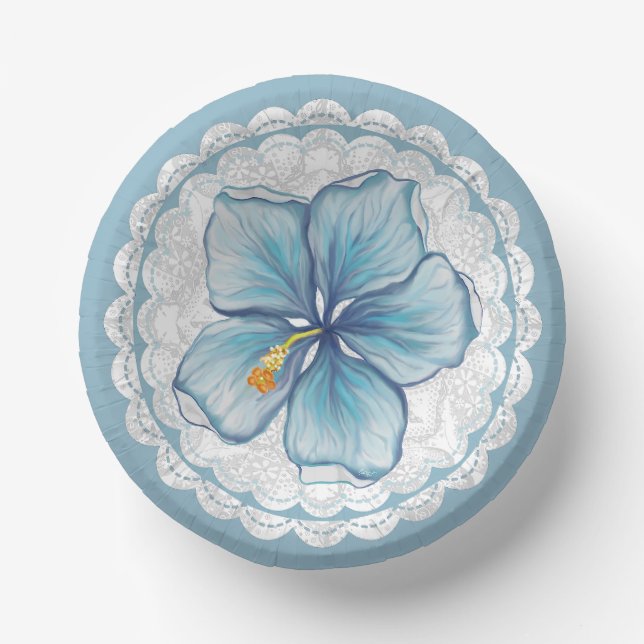 Hibiscus & lace TURQUOISE Paper Plate (Front)