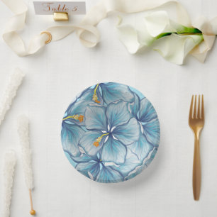 Hibiscus & lace TURQUOISE Paper Plate
