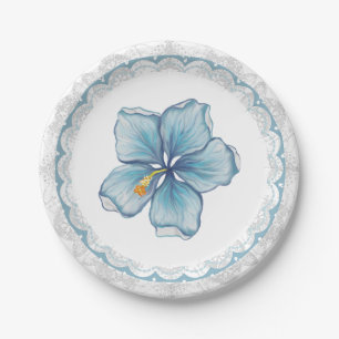 Hibiscus & lace TURQUOISE Paper Plate