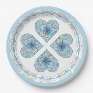 Hibiscus & lace TURQUOISE Paper Plate