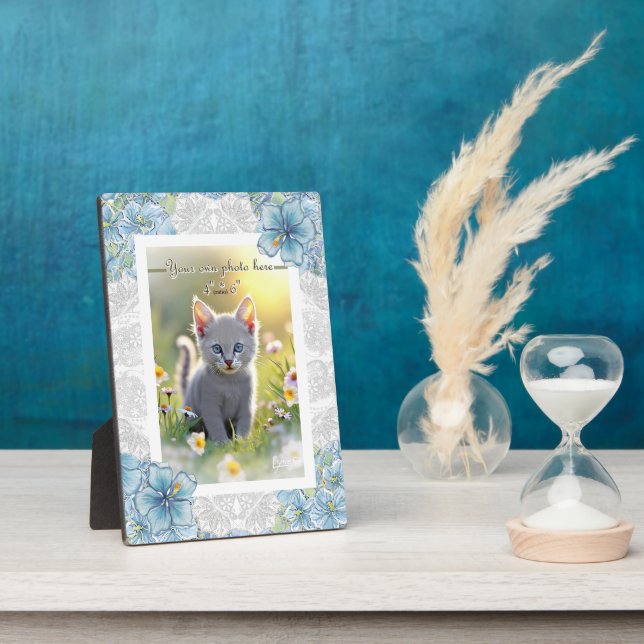 Hibiscus & lace TURQUOISE Plaque (Side)