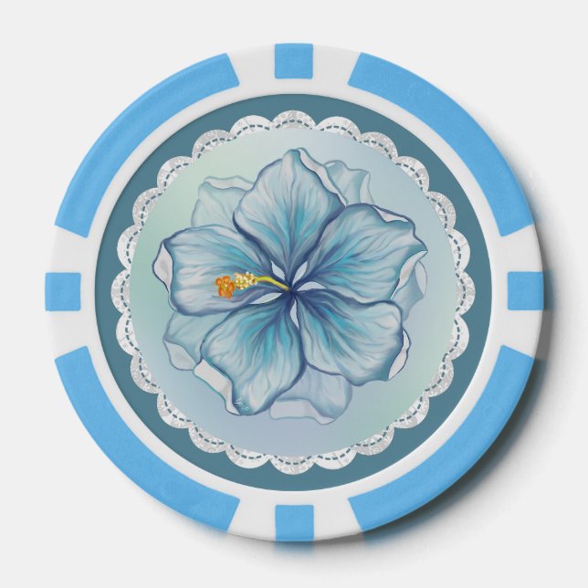 Hibiscus & lace TURQUOISE Poker Chips (Front)