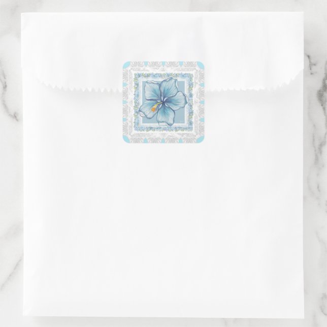 Hibiscus & lace TURQUOISE Square Sticker (Bag)